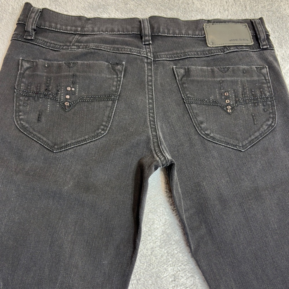 Diesel Livy Jeans Women 30x32 Dark Grey Slim Low Rise Stretch Pants Sequin 008A8